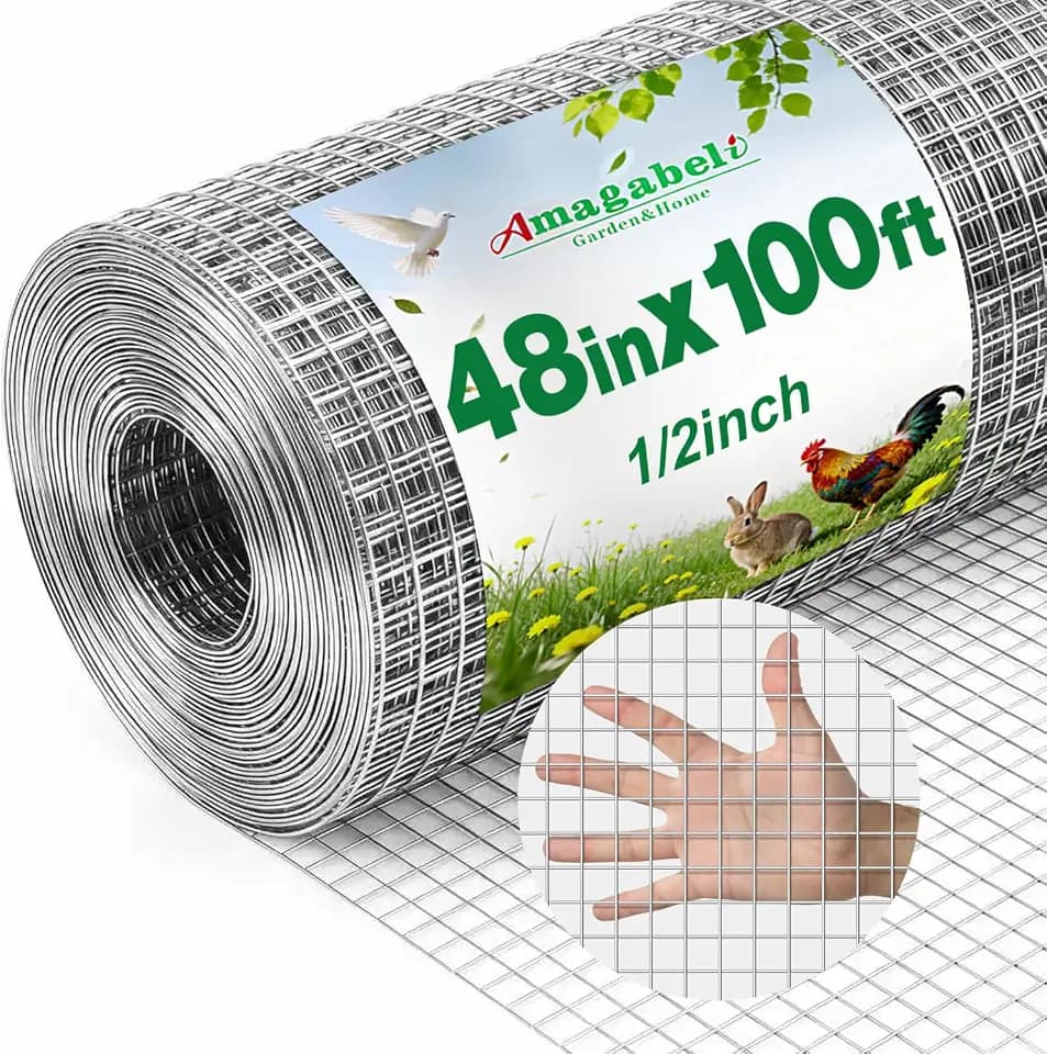 Amagabeli Hardware Cloth 1/2 inch 48 x 100 ft Hot-Dipped Galvanized After Welding 19 Gauge Chicken Wire Fence Welded Wire Fencing Mesh Roll Plant Support Gopher Snake Rodent Rabbit Poultry Netting