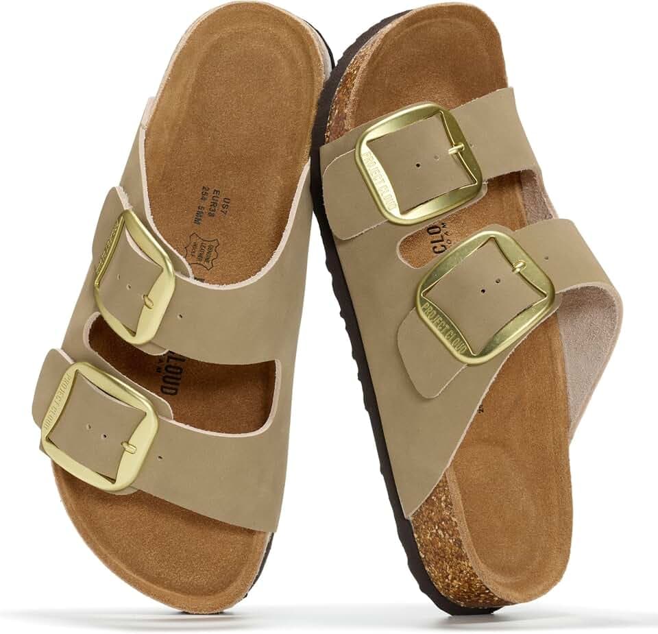 100% Genuine Leather Cork Footbed Sandals Women Slides Sandals for Women