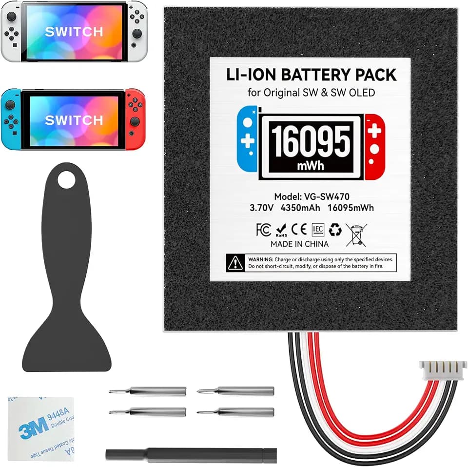 16095 mWh Switch Ersatz Akku für Switch Original & OLED, Hochkapazität Li-Ionen Joy Con Akku für Nintendo Konsole HAC-003/HAC-001 mit umfassendem Reparatur Werkzeugsatz, Joycon Battery