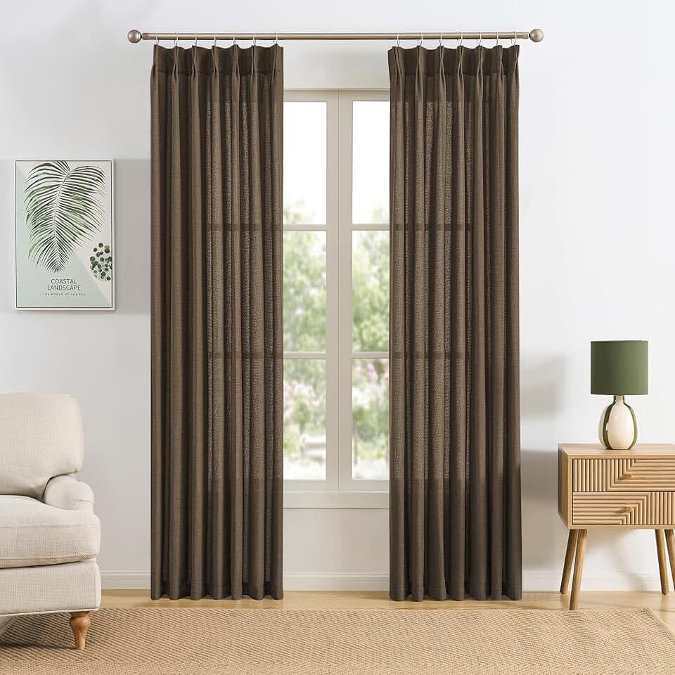 Chocolate Coffee Brown Pleated Sheer Curtains 42x90 Inch Long 2 PCs