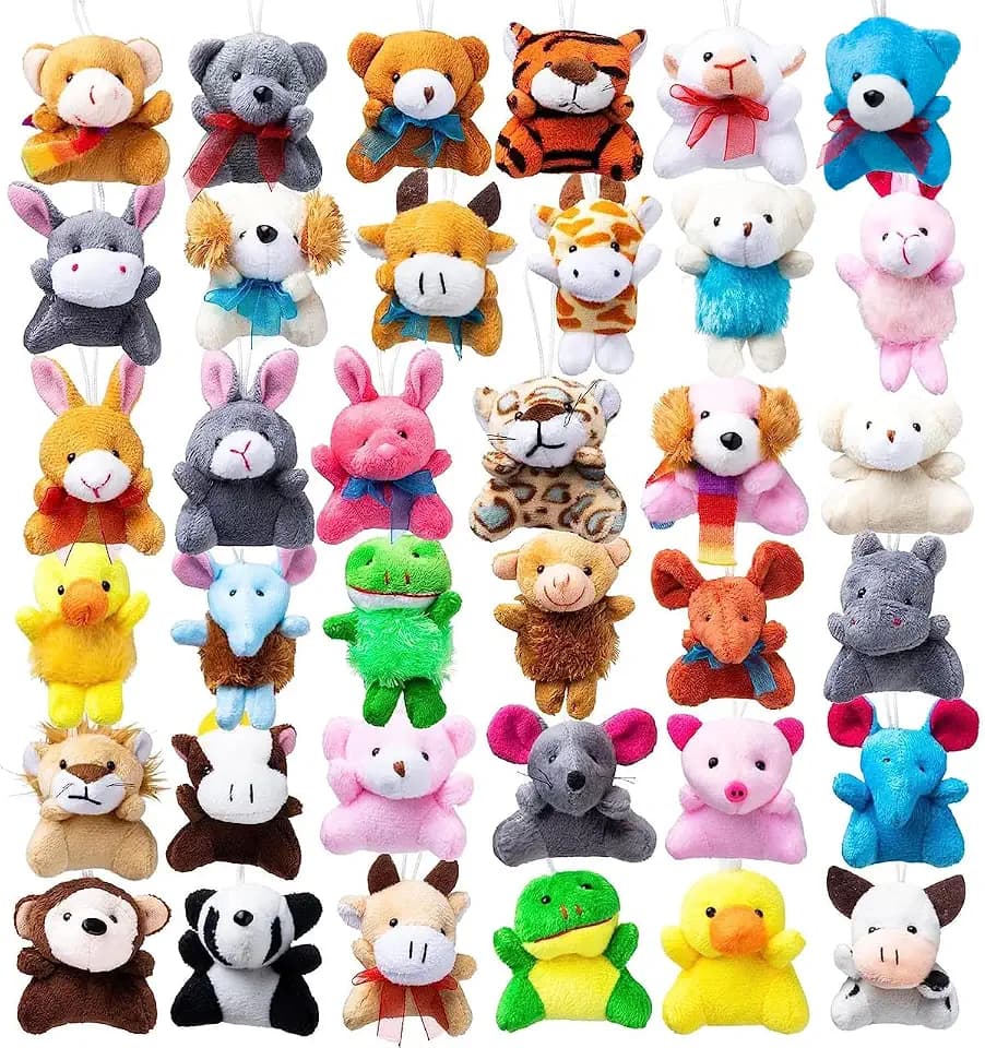 JOYIN 36 Pack Mini Animal Plush Toy Assortment (36 Units 2"-3" ),Bulk Stuffed Animals Party Favors for Kids, Small Animals Plush Keychain Decoration, Carnival Prizes, Birthday Treasure Box Toys