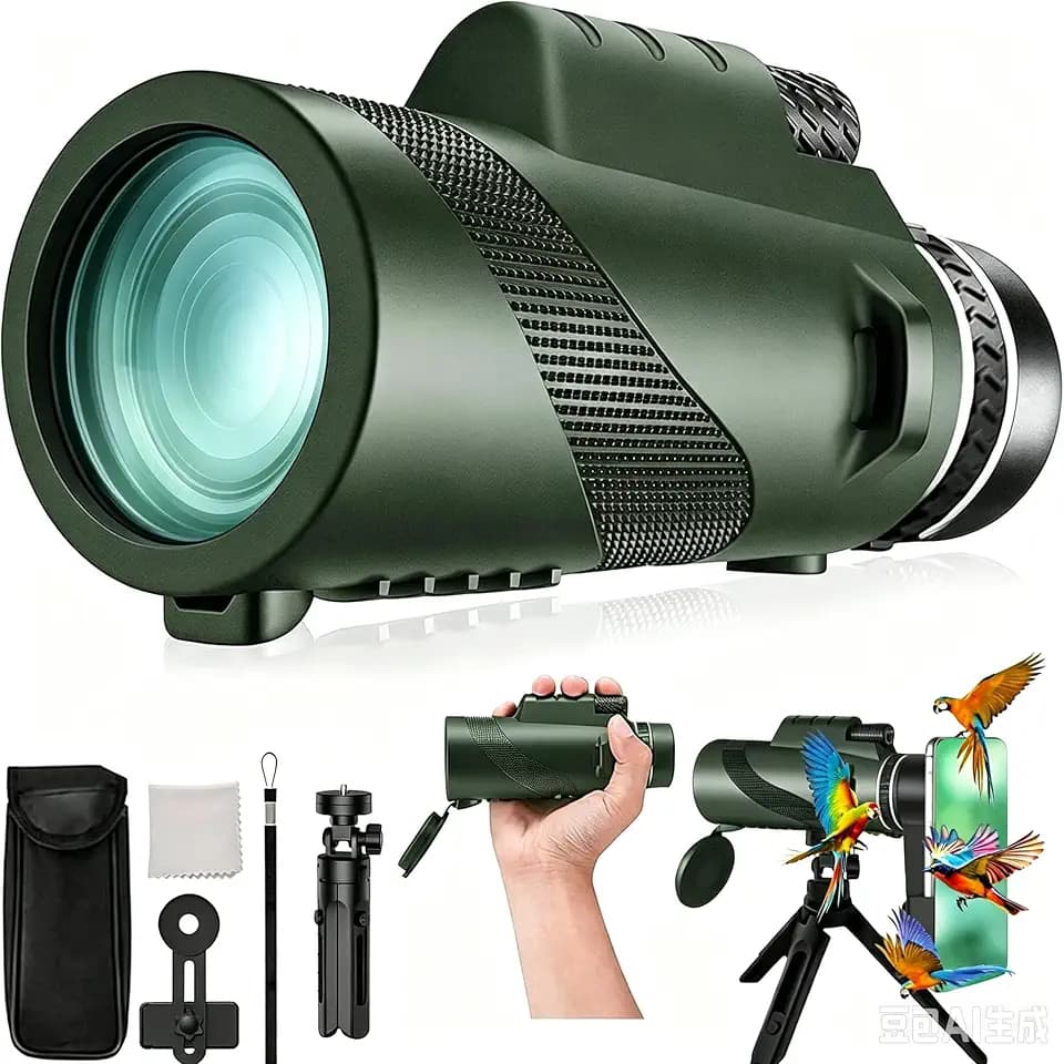 Monocular-Telescope 80x100 High Powered for Adults Monocular for Smartphone Adapter Telescope Hunting Wildlife Bird Watching Travel Camping Hiking-Green