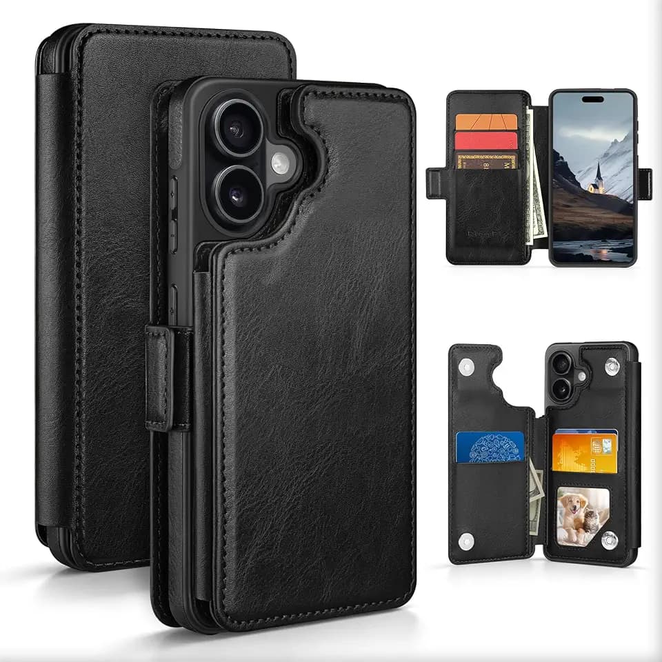 RingPi Designed for iPhone 17 6.3" Case Wallet with Card Holder,[Full Front & Back Protection][Magnetic Clasp Cover][RFID Blocking Leather] Shockproof,Unisex Case for Apple 17, Black