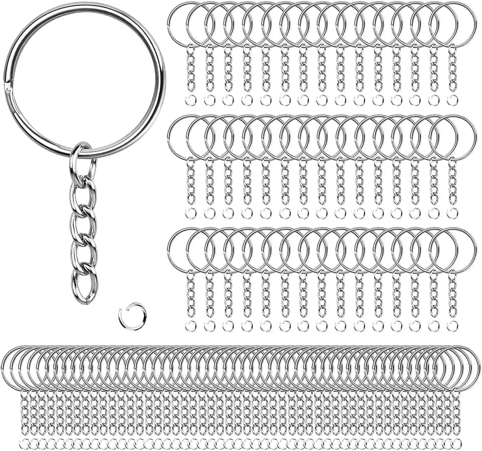 Schlüsselanhänger mit kette 80 Stück 25mm Schlüsselring set Schlüsselring mit kette offene Binderinge Schlüsselring Ring Bastel Set für Schlüssel Schmuckherstellung (Silber-80pcs)
