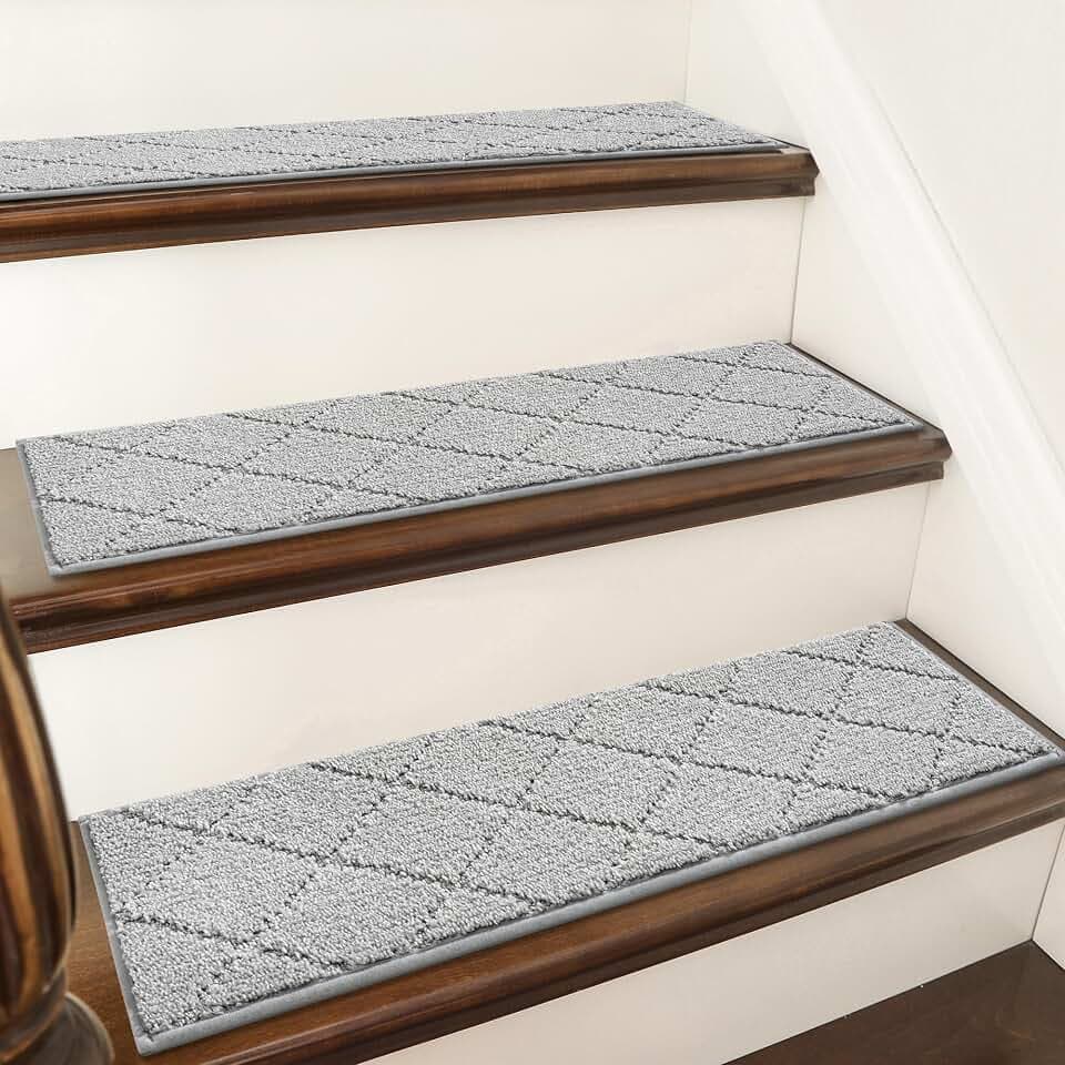 COSY HOMEER Edging Stair Treads Non-Slip Carpet Mat 28inX9in,10pc,Grey