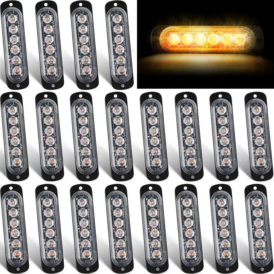 Tallew 20 Pack LED Emergency Strobe Lights for Trucks Amber 6 LED