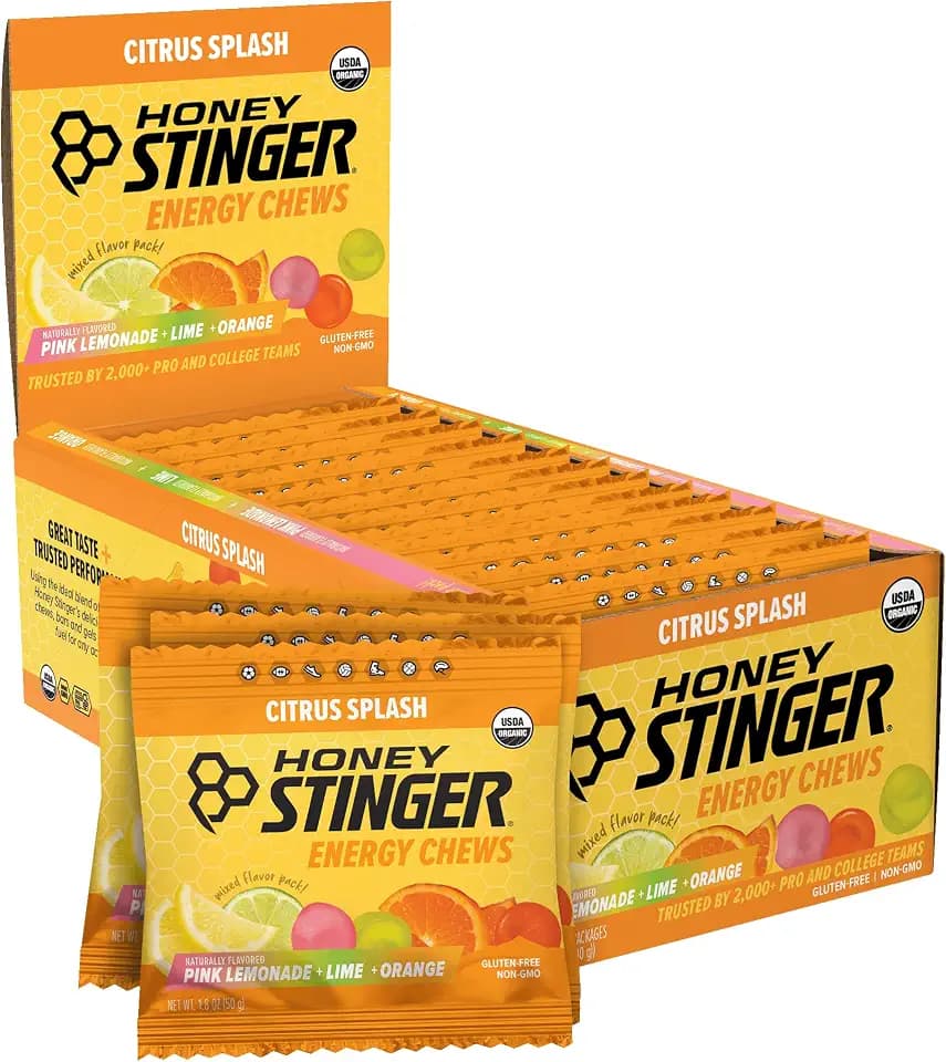 Honey Stinger Organic Citrus Splash Energy Chews, Gluten Free & Caffeine Free, for Exercise, Running and Performance, Sports Nutrition for Home & Gym, Pre and Mid Workout, 21.6 Ounces (Pack of 12)