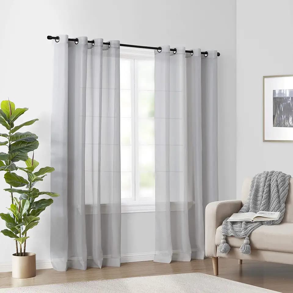 CurtainFresh Arm & Hammer Moderne geruchsneutralisierende durchscheinende Voile-Vorhänge für Schlafzimmer oder Wohnzimmer (Einzelbahn), 149,9 x 304,8 cm, Hellgrau