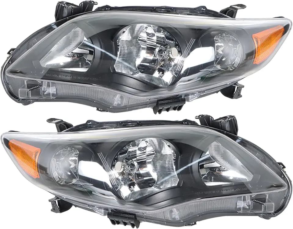 Replacement for Toyota Corolla 2011-2013 Headlight Assembly Halogen Black Left and Right Side Pair