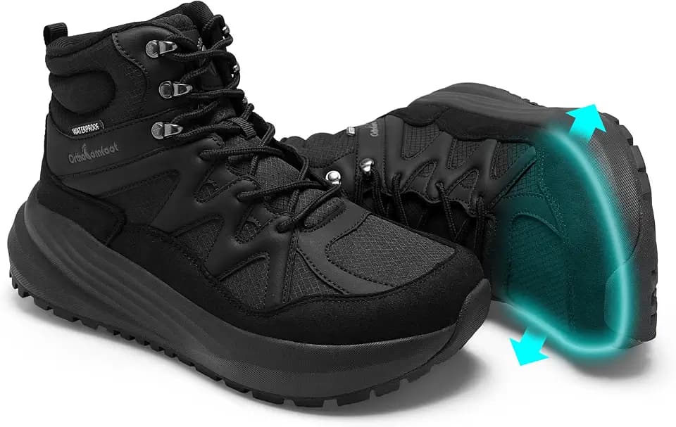 OrthoComfoot Men's Orthopedic Wide Waterproof Hiking Boots: Comfortable Arch Support Plantar Fasciitis Ankle Support Mid Trekking Boots, Orthotic Non Slip Trail Shoes for Foot & Heel Pain Relief