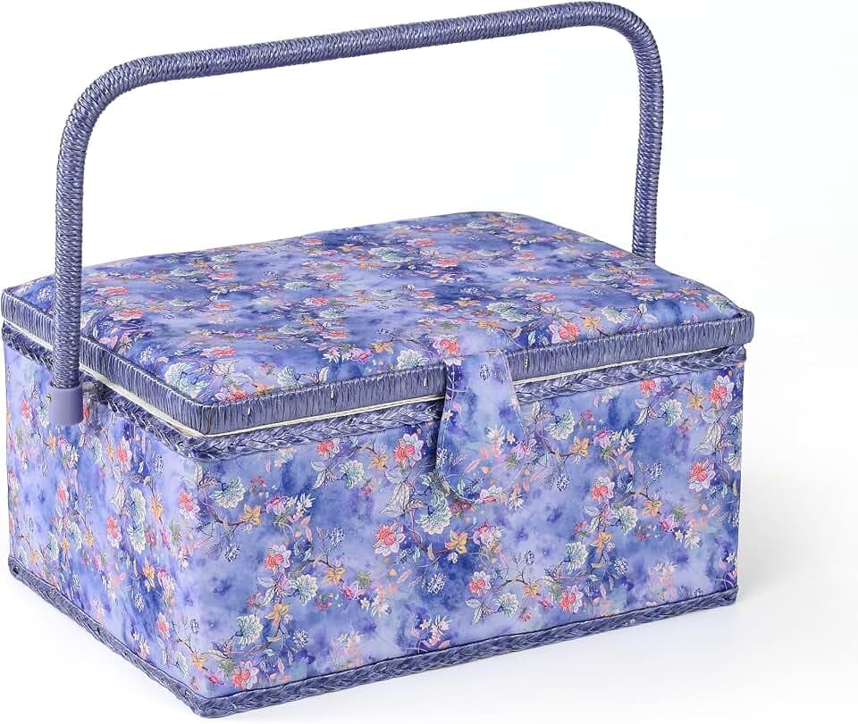 Sewing Basket with Sewing Supplies, Large Sewing Box for Accessories Storage, Purple Flower