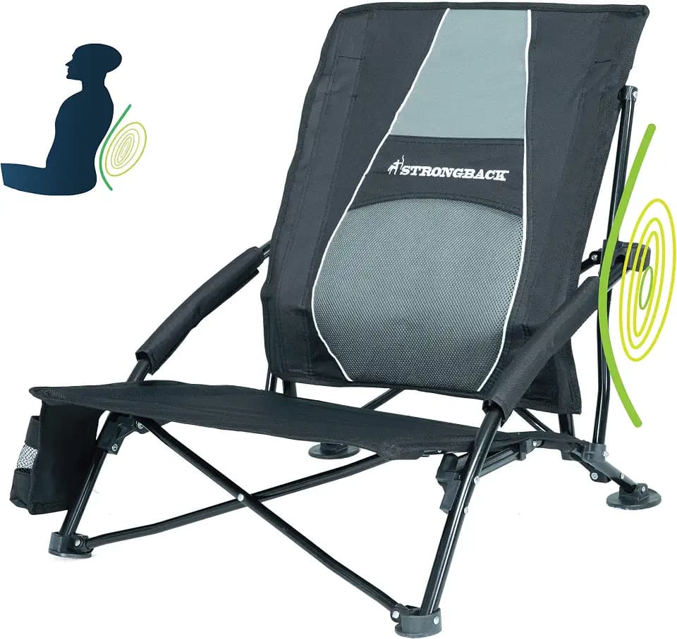 STRONGBACK Low Gravity Beach Chair with Lumbar Support, Black