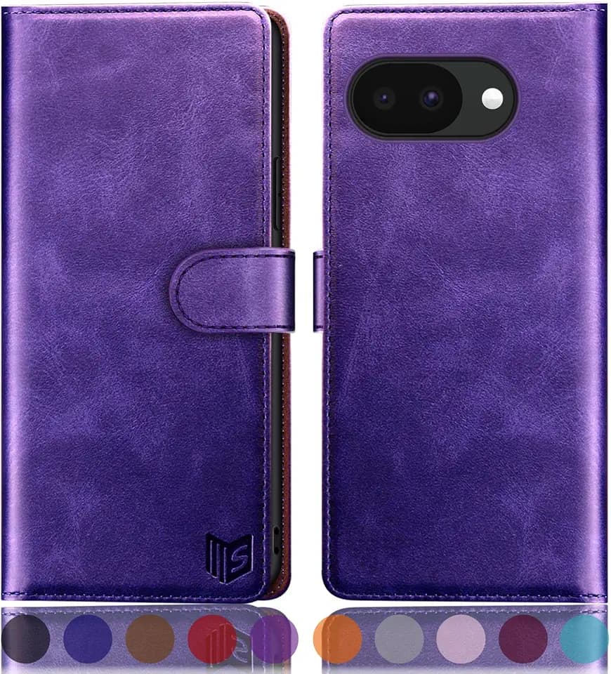SUANPOT Compatible with Google Pixel 10A Wallet case with RFID Blocking Credit Card Holder,Flip Book PU Leather Protective Cover Women Men for Pixel 10A Phone case Purple