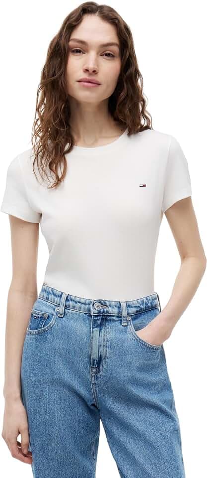 Tommy Jeans Damen T-Shirt Kurzarm Essential Rib Slim Fit