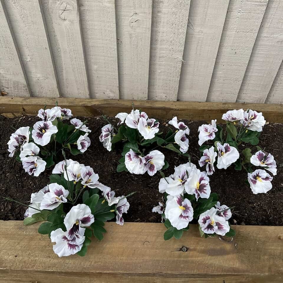 Künstliche Stiefmütterchen - künstliche Pflanzen für den Außen- oder Innenbereich - künstliche Blumendekorationen mit lichtbeständiger Farbe - TÖPFE Nicht INBEGRIFFEN (5er-Pack Weiß)