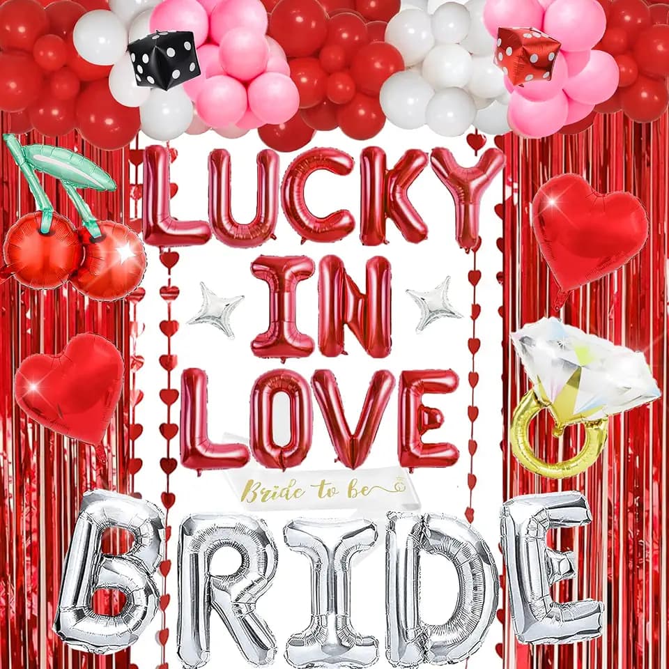 Lucky In Love Bachelorette Party Decorations, Vegas Bachelorette Bridal Shower Decorations-53 Pcs Casino Bach Decorations, Red Bachelorette Party Decorations