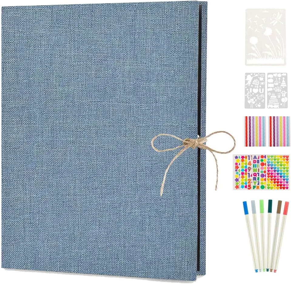 Fotoalbum zum Selbstgestalten, AIOR Schwarze Seiten Fotoalben Scrapbook Groß zum Einkleben, Leinen Nachfüllbar Fotobuch Gästebuch Stammbuch, Geburtstag Jahrestag Geschenk, Blau