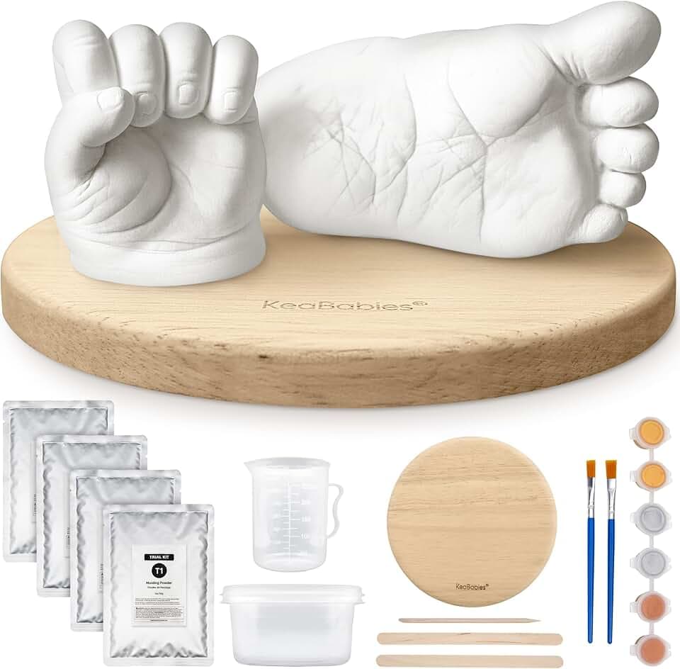 KeaBabies Baby Casting Kit Hands and Feet Mold 3D,Newborn (Round, Ash Wood)