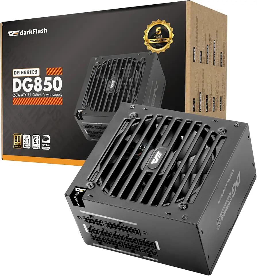 darkFlash DG850 850W 80 Plus Gold ATX 3.1 PCIe 5.1 PC Power Supply, Black