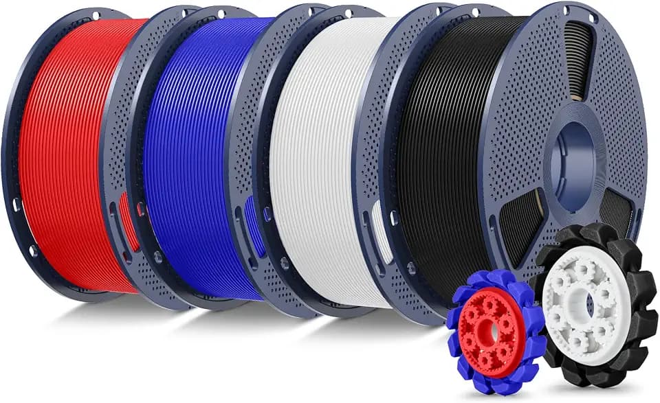 SUNLU PLA+2.0 Filament 1.75mm 4KG, Upgrade PLA Plus 3D Drucker Filament, Stärker und robuster, Maßgenauigkeit +/-0.02mm, 1KG Spule, 4KG in Total, Schwarz+Weiß+Rot+Blau