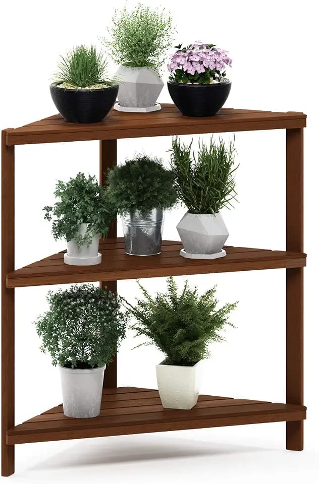 Furinno TIOMAN Outdoor 3-Tier Corner Plant Stand, Natural