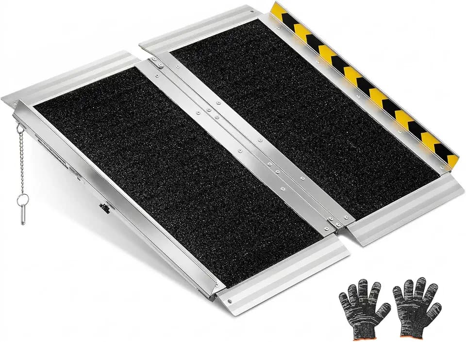VEVOR Rollstuhlrampe Faltbar 610x745mm, 362,9kg Belastbare Schwellenrampe mit Rutschfester Oberfläche, Tragbare Alu-Auffahrschiene, Auffahrrampe für Rollstuhl Scooter Türschwelle Bordsteine Treppen