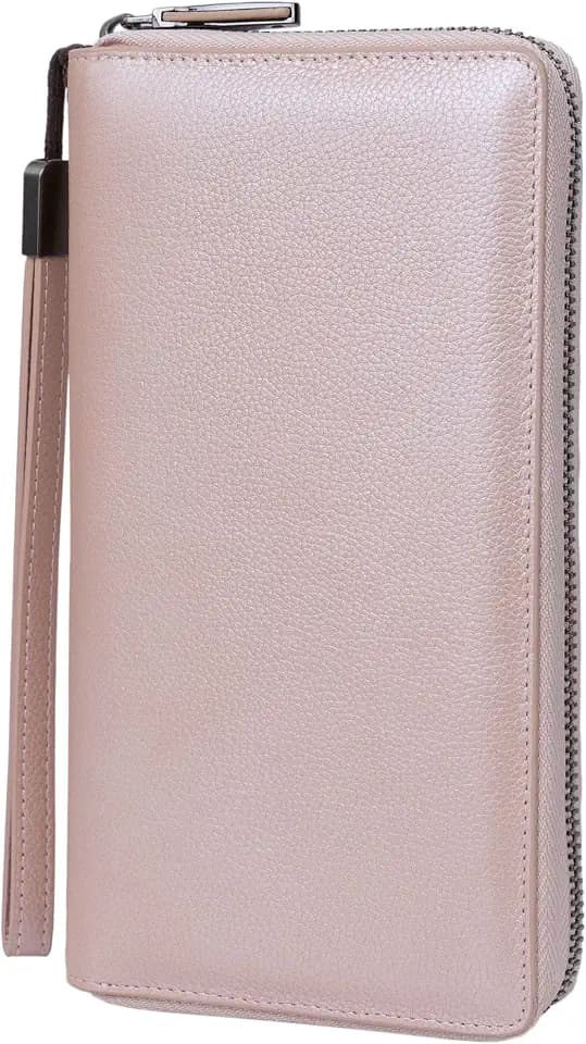 Bveyzi Women RFID Blocking Wallet Leather Zip Around Phone Clutch Large Capacity Ladies Travel Purse Wristlet