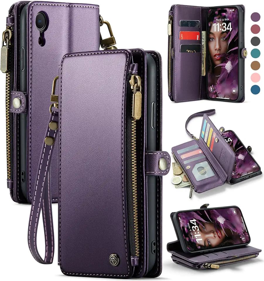 Defencase for iPhone XR Wallet Case with RFID Blocking Card Holder, Purple