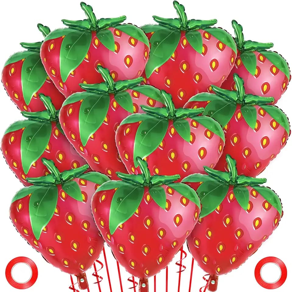 12 Pcs Strawberry Balloons, Sweet Fruit Balloons for Birthday Party Decorations, Strawberry Foil Balloon for Strawberry Themed Party Baby Shower Gender Reveal (12 Pcs)