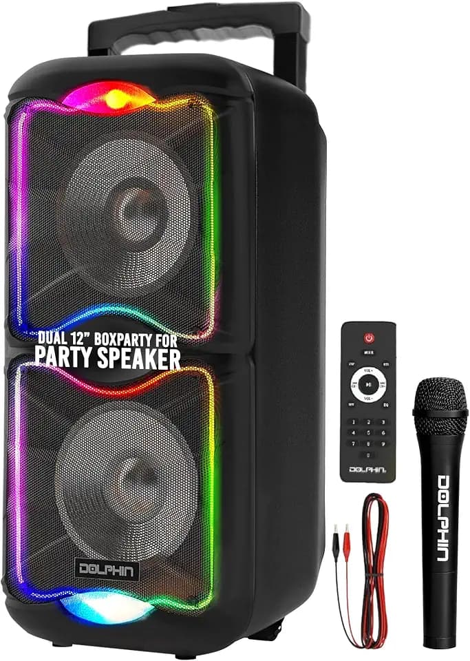 DolphinLarge Bluetooth Party Speaker, Dual 12" Woofers