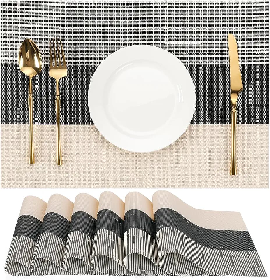 Placemats Set of 6, Vinyl Woven Heat-Resistant Place Mats