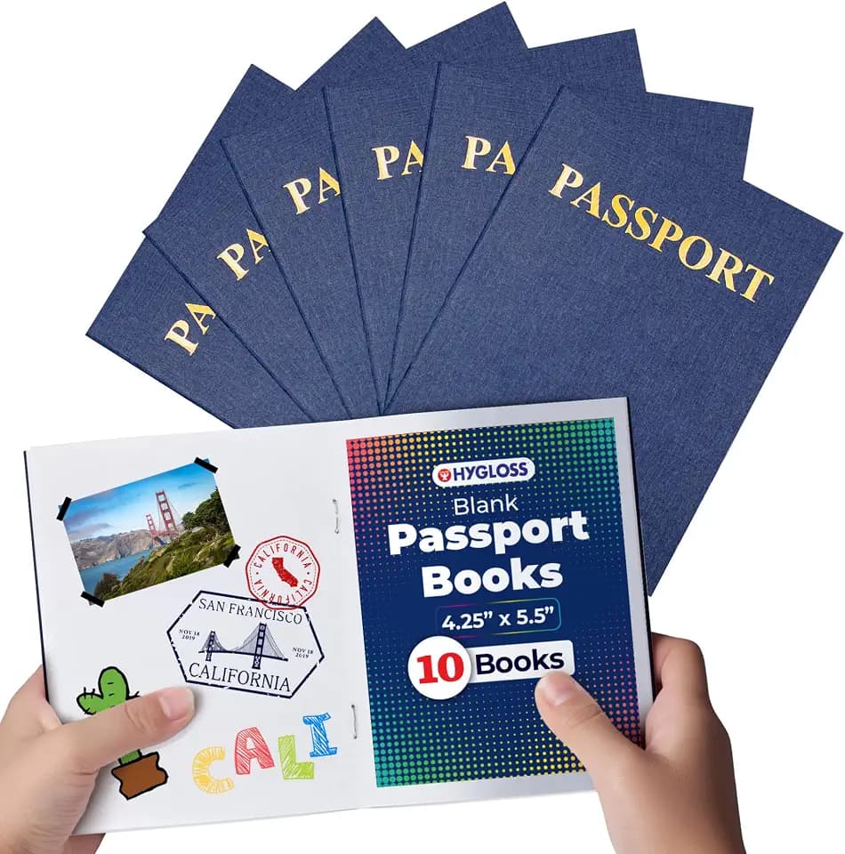 Hygloss Fake Passport Book, Bulk 10 Pack, Blue Blank Passports for Kids