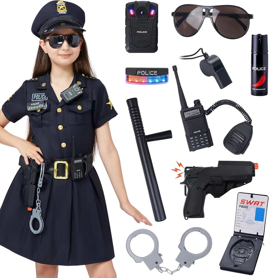 Spooktacular Creations Polizistin Mädchen Cop Kostüm Outfit Set für Halloween Dress Up Party, Rollenspiel, Karneval Cosplay, Mottopartys