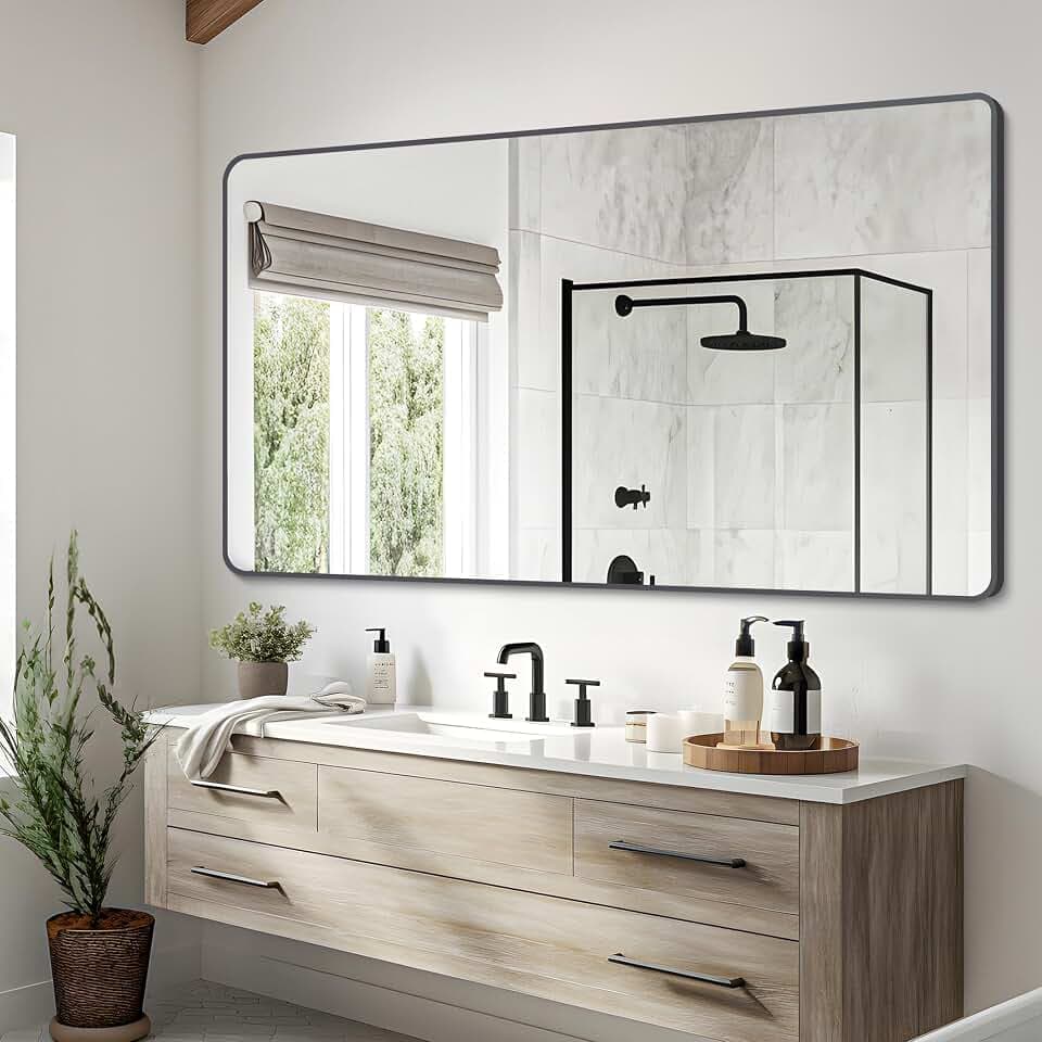 DESBING 30" x 55"Bathroom Mirror, Matte Black Wall Mirror with Metal Frame, Decorative Rectangular Vanity Mirror for Bedroom Bathroom Living Room Entryway (Horizontal/Vertical)
