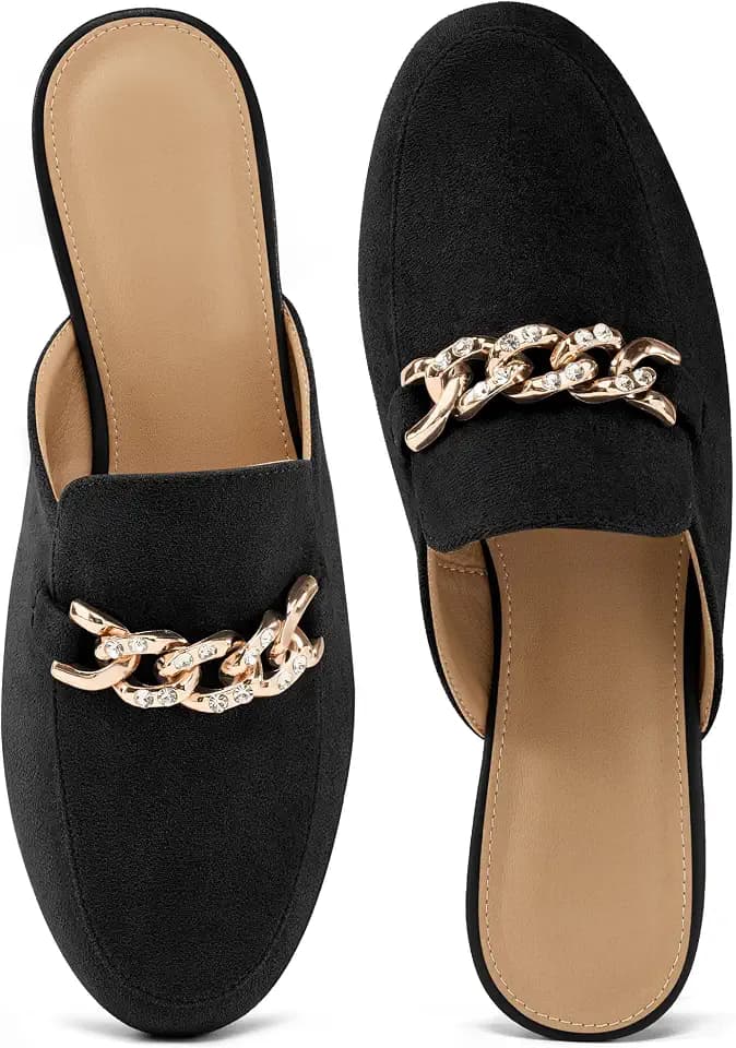 Ecetana Women's Mules Suede Flats: Comfortable Slip On Backless Loafers