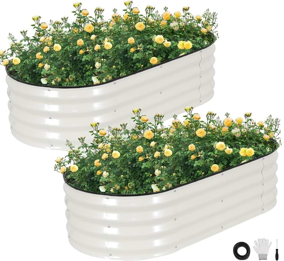 2Pcs Galvanized Raised Garden Bed Kit Outdoor 4x2x1ft, White