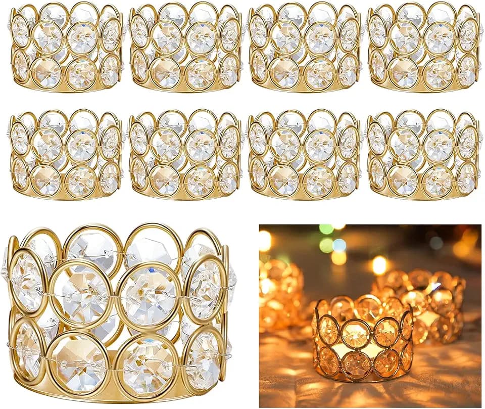 Gold Crystal Tealight Candleholders - Pack of 10 Tea Lamp Candle Holders