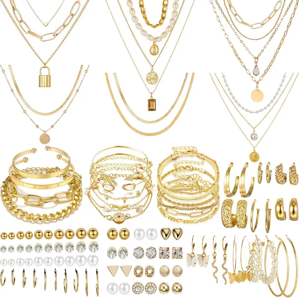 NEWITIN 69 Pcs Gold Jewelry Set for Women Hypoallergenic Bohemian Jewelry