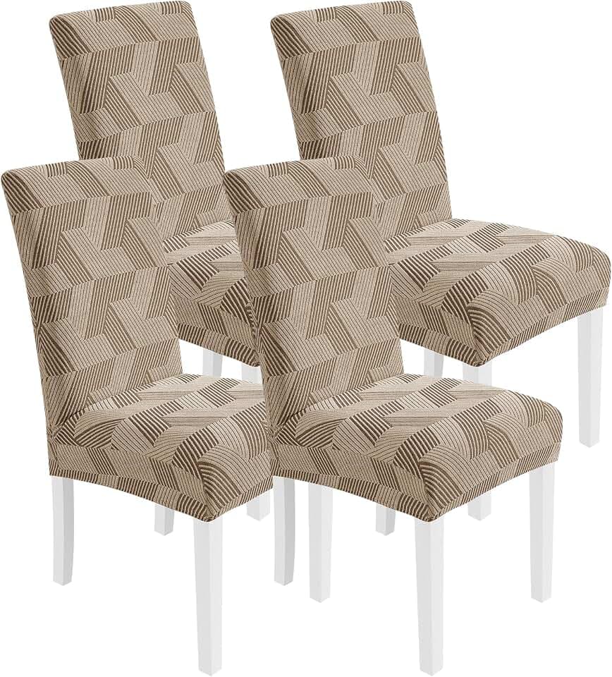 Stretch Stuhlhussen 4er Set, Stuhlbezug Elastisch Universal, Hussen Für Stühle Hochlehner, Moderne, Abnehmbarer, Kratzfest, Waschbarer, Für Esszimmer, Küche, Restaurant, Khaki