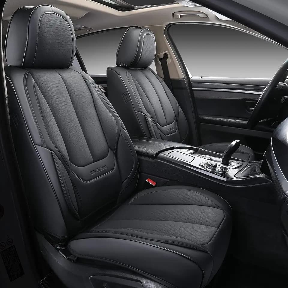 Coverado Seat Covers, Car Seat Covers Front Seats, Car Seat Cover, Car Seat Protector Waterproof, Car Seat Cushion Leather, Black Seat Covers Carseat Cover Universal Fit for Most Cars