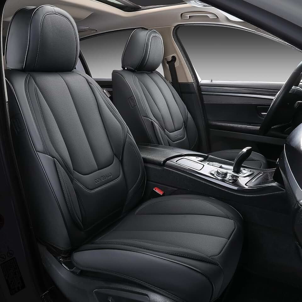 Coverado Sitzbezüge Vorne und Hinten 5 Stück, Wasserdichtes Leder Auto Sitzschutz Komplettset, Universal Fit für die meisten Limousinen SUV Pick-up Truck