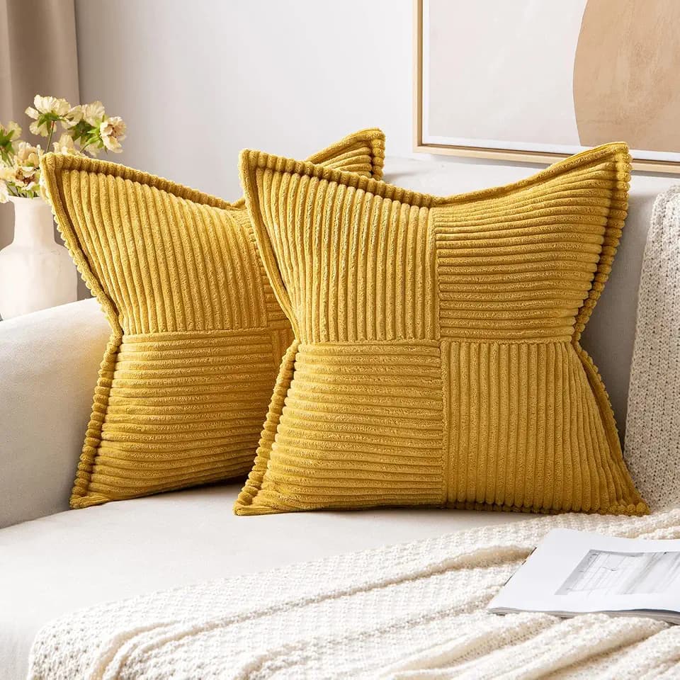 MIULEE 2er Set Kissenbezug 45×45cm Kordsamt Biese Patchwork Creme