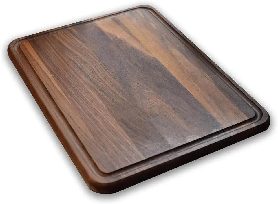Schneidebrett aus natürlichem amerikanischem Walnussholz, handgefertigt, geölt | für Lebensmittelzubereitung - Fleisch, Gemüse, Brot, Käse… (groß, 40x30x1,9cm, braun)