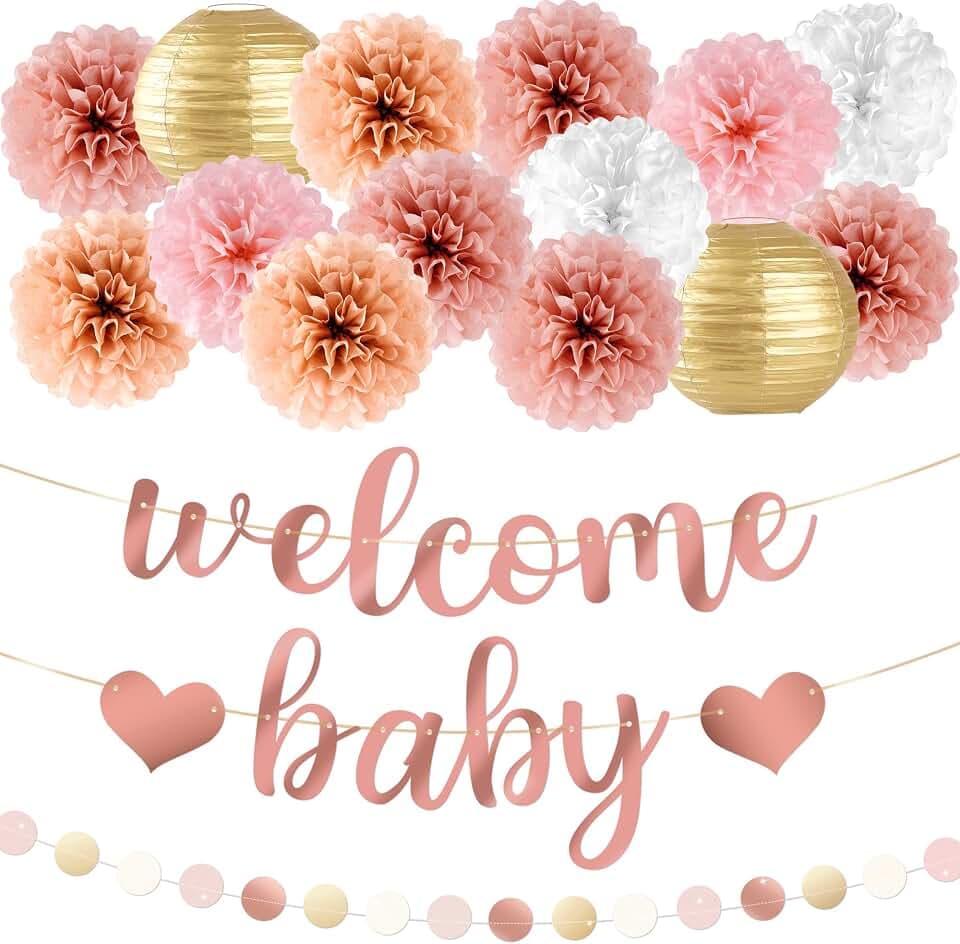 Kriyokiaa Light Rose Gold Baby Shower Decorations for Girl, 16 Pcs