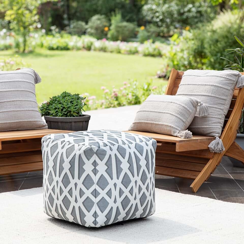 Anji Mountain Artisan Crafted Cotton Blend Pouf Ottoman | Versatile Floor Seating & Footstool for Living Room | Modern Boho Home Décor Accent | Filled Pouffe