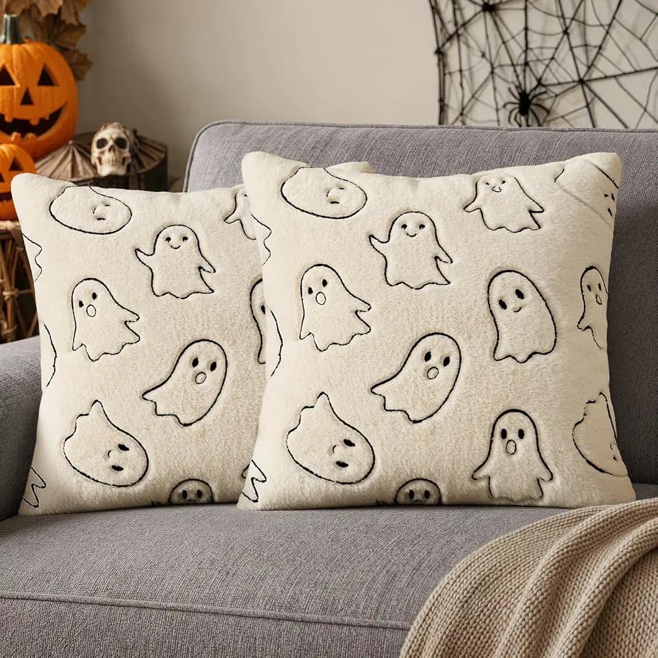 MIULEE Faux Rabbit Fur Halloween Ghost Pillow Covers Beige 20x20