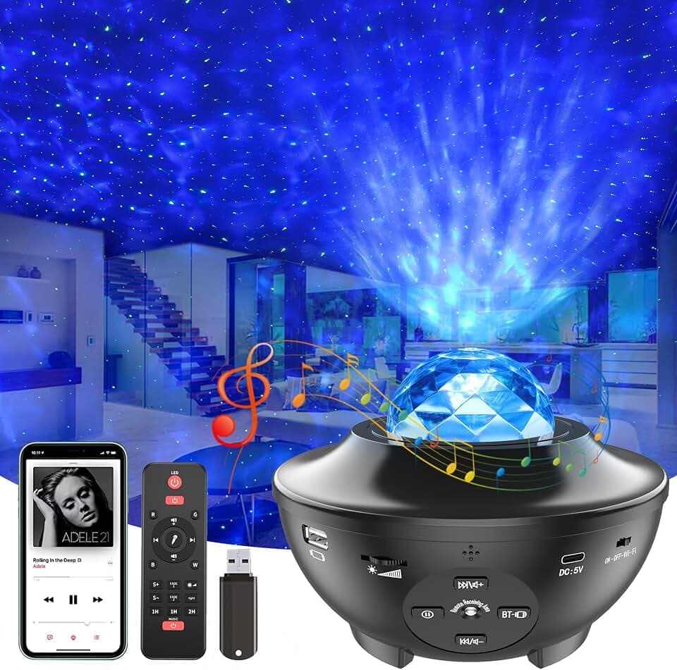 Sternenhimmel Projektor, LED Galaxy Nachtlicht Projektor mit Bluetooth Lautsprecher, Timer, Fernbedienung, Sternenprojektor Night Light für Kinder Erwachsene Schlafzimmer Geschenk Party