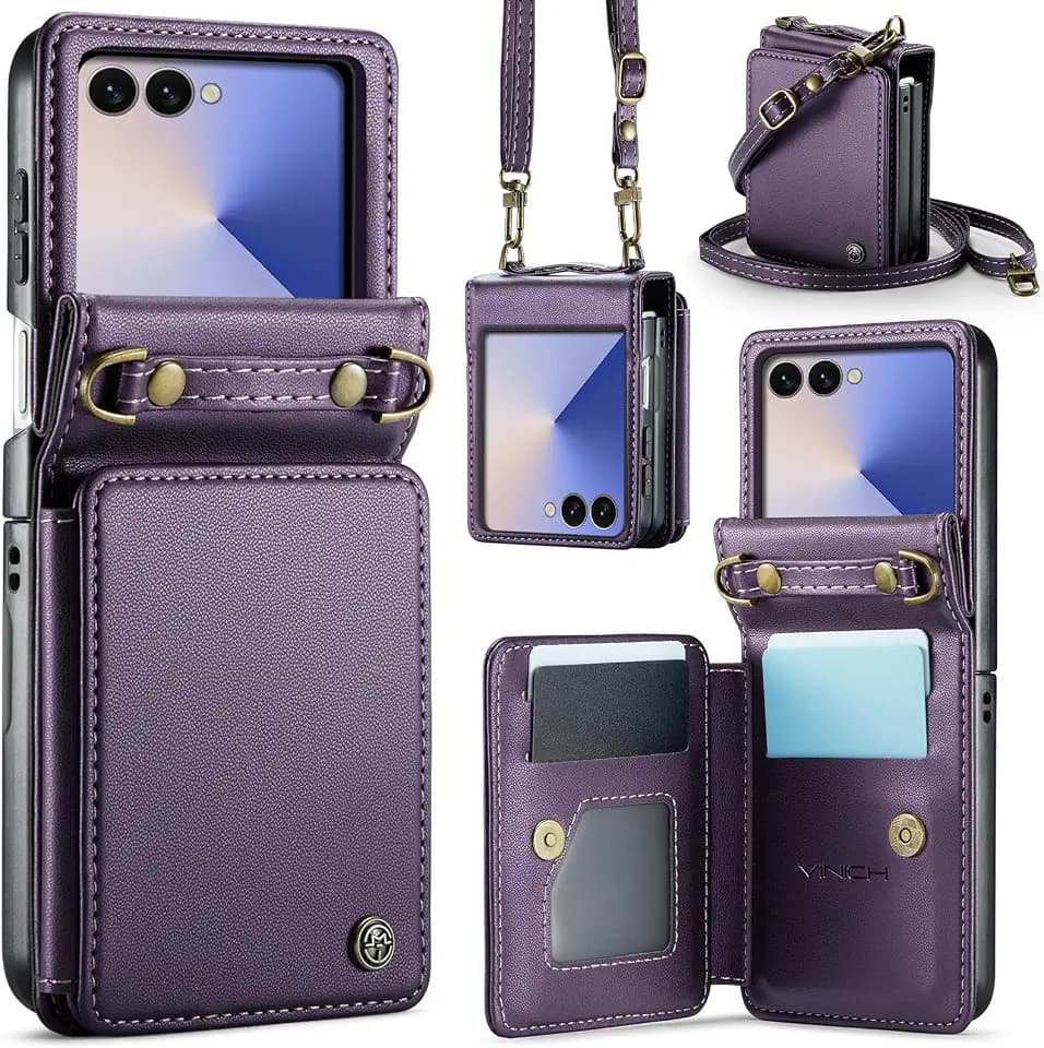 Vinich for Samsung Galaxy Z Flip 7 Wallet Case with Card Holder, Purple