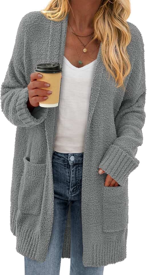 KIRUNDO Womens Long Chunky Fuzzy Knit Cardigan 2026 Fall