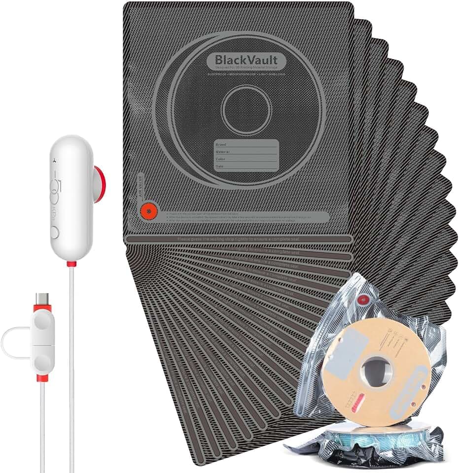 Vacbird 3D Drucker Zubehör Vakuum Kit, 10er 3D Filament Schwarz Vakuumbeutel mit USB-Pumpe(30 * 34cm) Kann Sonnenlicht blockieren für 3D Drucker Glühfaden Lagerung, Schutz Filament von Feuchtigkeit